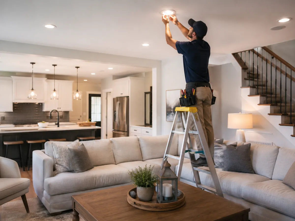 Contractor completing an interior repair inside a finished St. Louis home